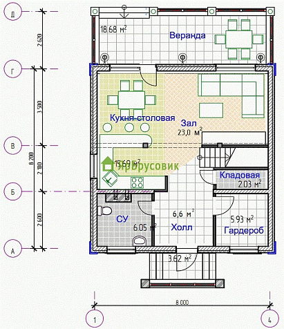 Проект №3. Комбинированный дом 8х8