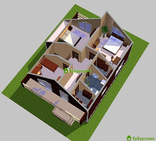 Проект 3D №43. Дом из бруса 11Х10 (полуторник)